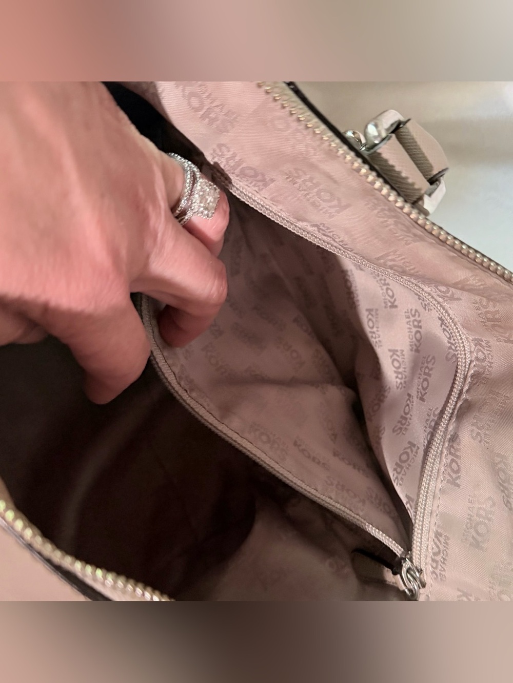 Michael Kors Taupe Saffiano Leather Satchel Bag/Crossbody - Picture 7 of 9